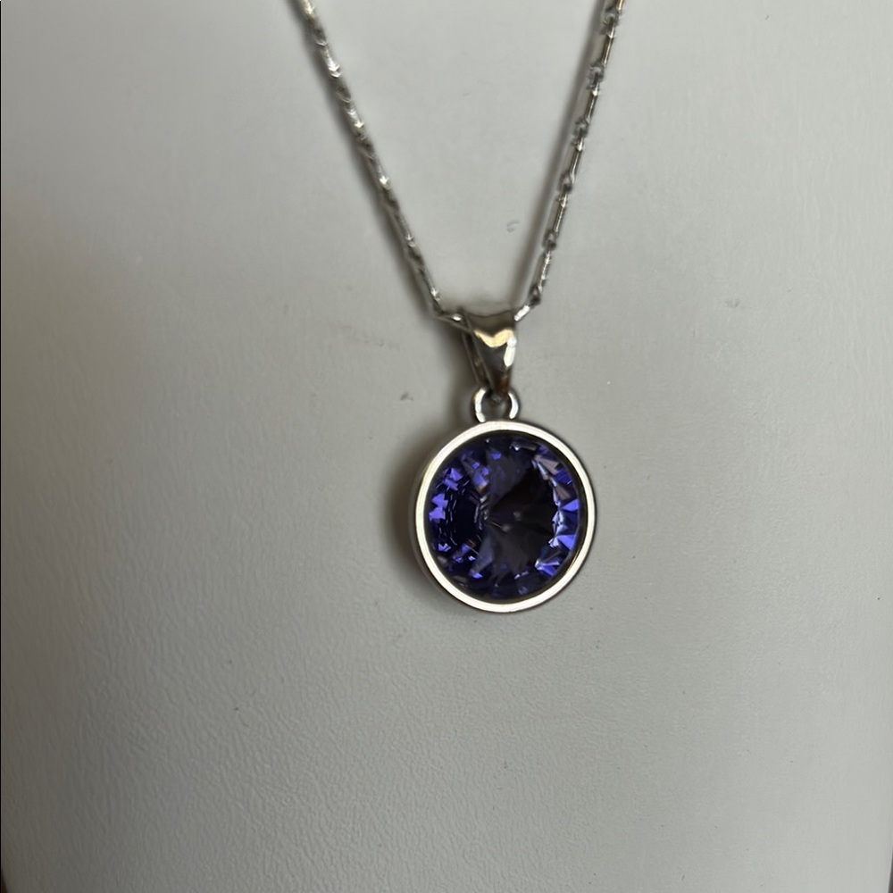 Silver Necklace with Purple Pendant